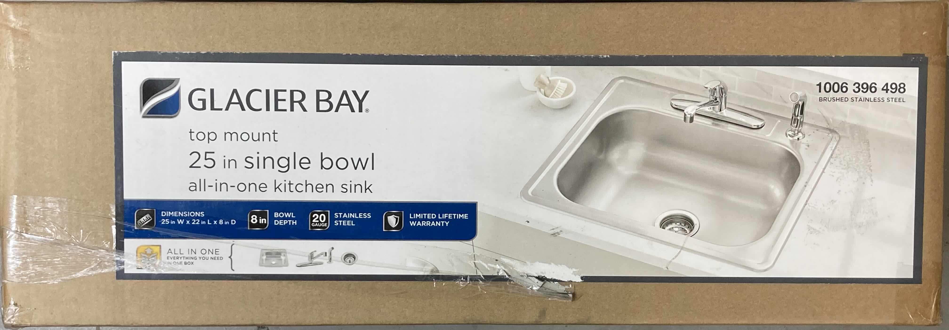 Photo 3 of NEW GLACIER BAY 25" BRUSHED STAINLESS STEEL 20 GAUGE SINGLE BOWL KITCHEN SINK ALL IN 1 SET MODEL 1006 396 498