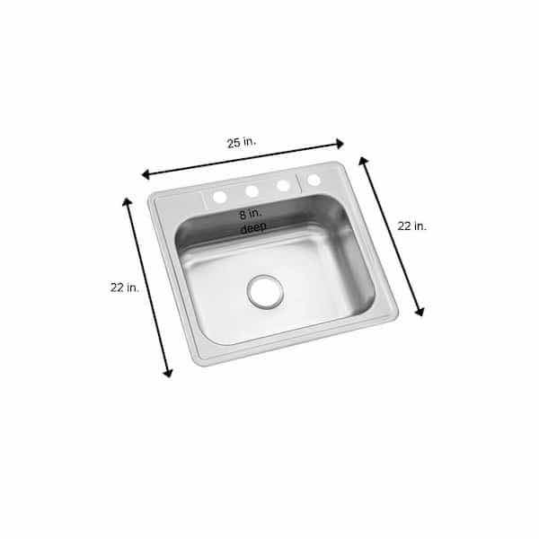 Photo 2 of NEW GLACIER BAY 25" BRUSHED STAINLESS STEEL 20 GAUGE 4 FAUCET HOLE SINGLE BOWL KITCHEN SINK MODEL 114 559