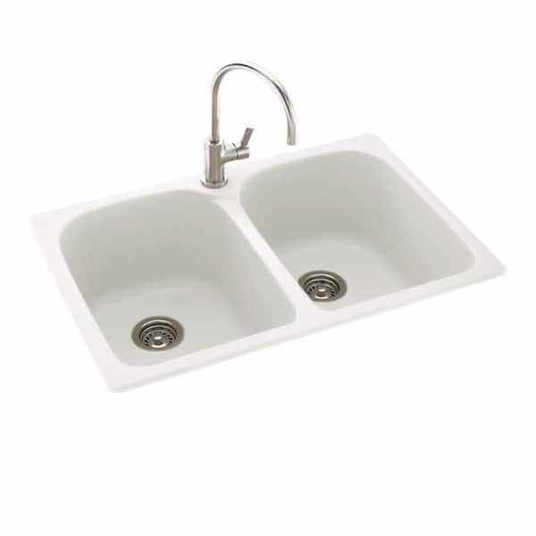 Photo 1 of NEW SWAN 33" MATTE WHITE DUAL MOUNT 1 FAUCET HOLE DOUBLE BOWL KITCHEN SINK MODEL KS02233LB.010