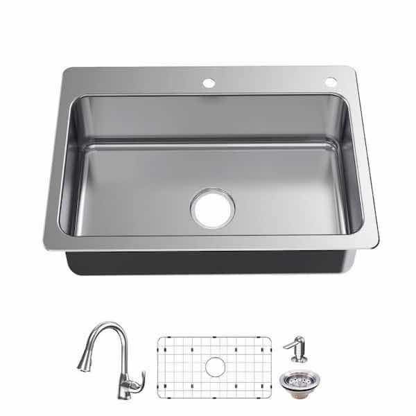 Photo 1 of NEW GLACIER BAY 33" STAINLESS STEEL 18 GAUGE DUAL MOUNT SINGLE BOWL KITCHEN SINK ALL IN 1 SET MODEL 1007917825