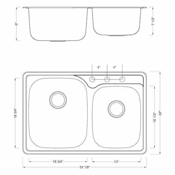 Photo 3 of NEW COZYBLOCK 33" STAINLESS STEEL 18 GAUGE 3 FAUCET HOLE DROP IN DOUBLE BOWL KITCHEN SINK W ACCESSORIES MODEL ALTO-6040-3-M