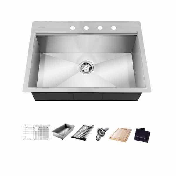 Photo 1 of NEW GLACIER BAY 30" STAINLESS STEEL 18 GAUGE TOP MOUNT SINGLE BOWL KITCHEN WORKSTATION SINK W ACCESSORIES MODEL 1004099088