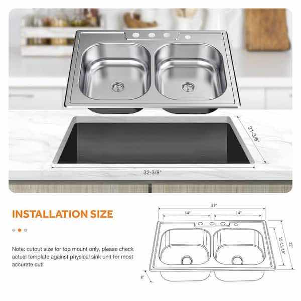 Photo 3 of NEW GLACIER BAY 33" BRUSHED STAINLESS STEEL 20 GAUGE DOUBLE BOWL KITCHEN SINK ALL IN 1 SET MODEL VT3322A08SHA1