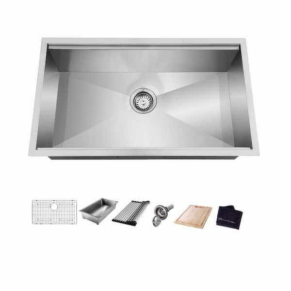 Photo 1 of NEW GLACIER BAY 30" STAINLESS STEEL 18 GAUGE UNDERMOUNT SINGLE BOWL KITCHEN WORKSTATION SINK W ACCESSORIES MODEL 1004099116