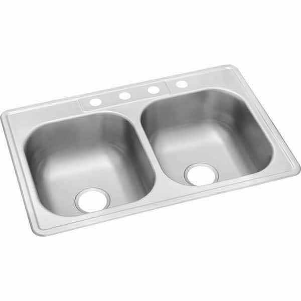 Photo 1 of NEW GLACIER BAY 33" BRUSHED STAINLESS STEEL 22 GAUGE 4 FAUCET HOLE DOUBLE BOWL KITCHEN SINK MODEL VT3322A07