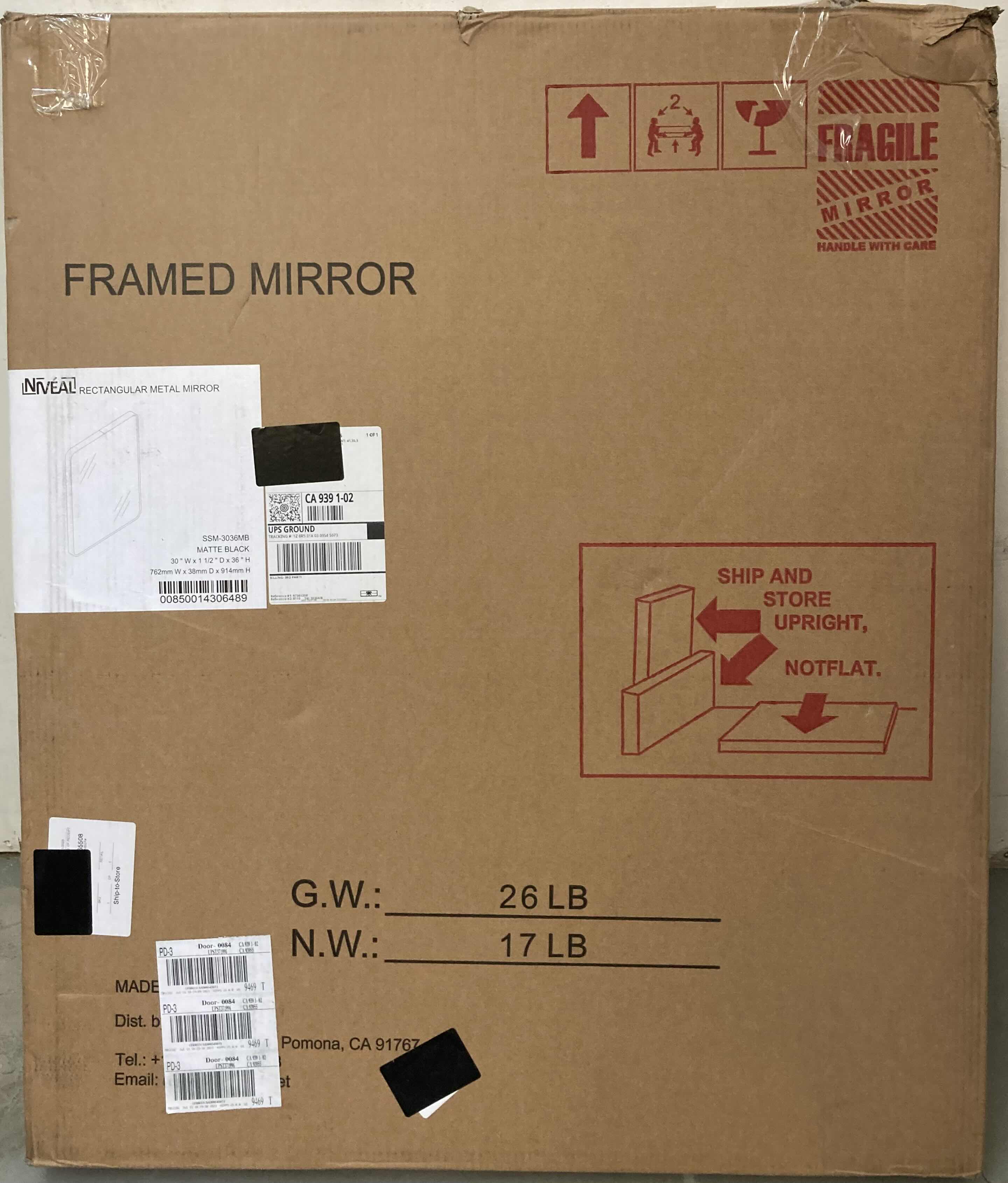 Photo 7 of NEW NIVEAL BLACK SEAMLESS FRAMED BATHROOM VANITY MIRROR MODEL SSM-303630MB 30” X 36”