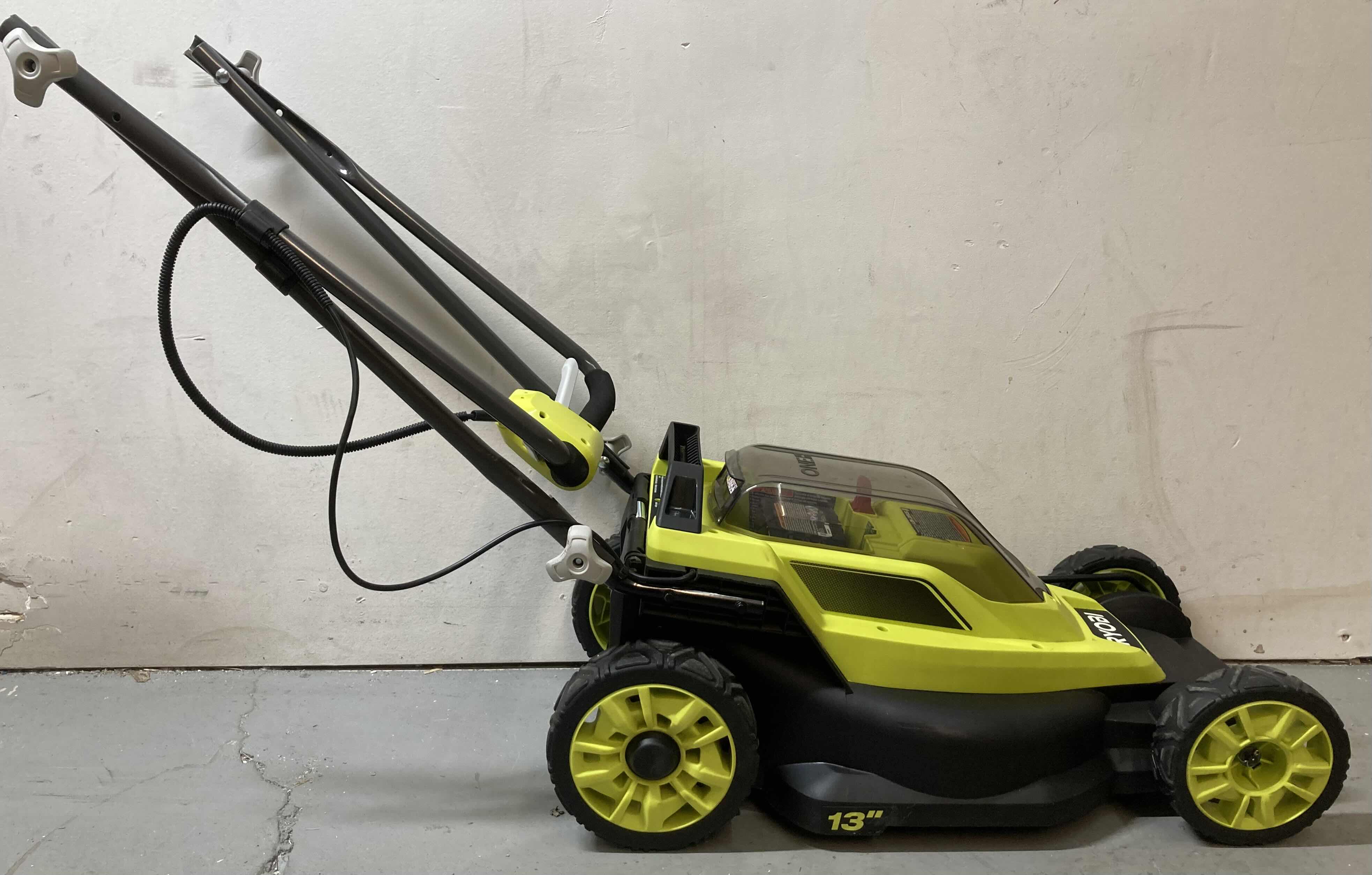 Photo 2 of RYOBI CORDLESS 18V 13" ELECTRIC LAWNMOWER W RECHARGEABLE BATTERY MODEL P1108VNM