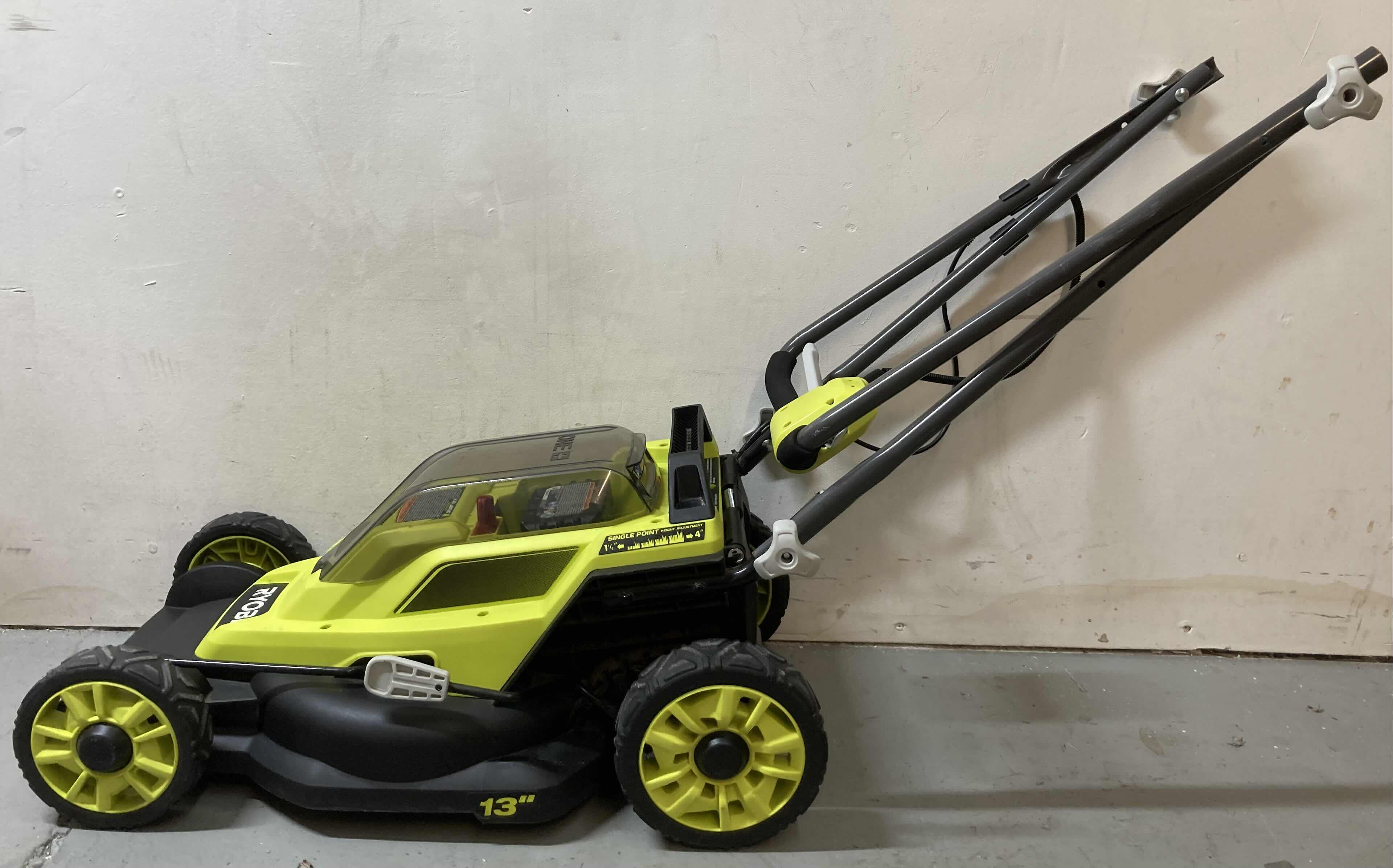 Photo 3 of RYOBI CORDLESS 18V 13" ELECTRIC LAWNMOWER W RECHARGEABLE BATTERY MODEL P1108VNM