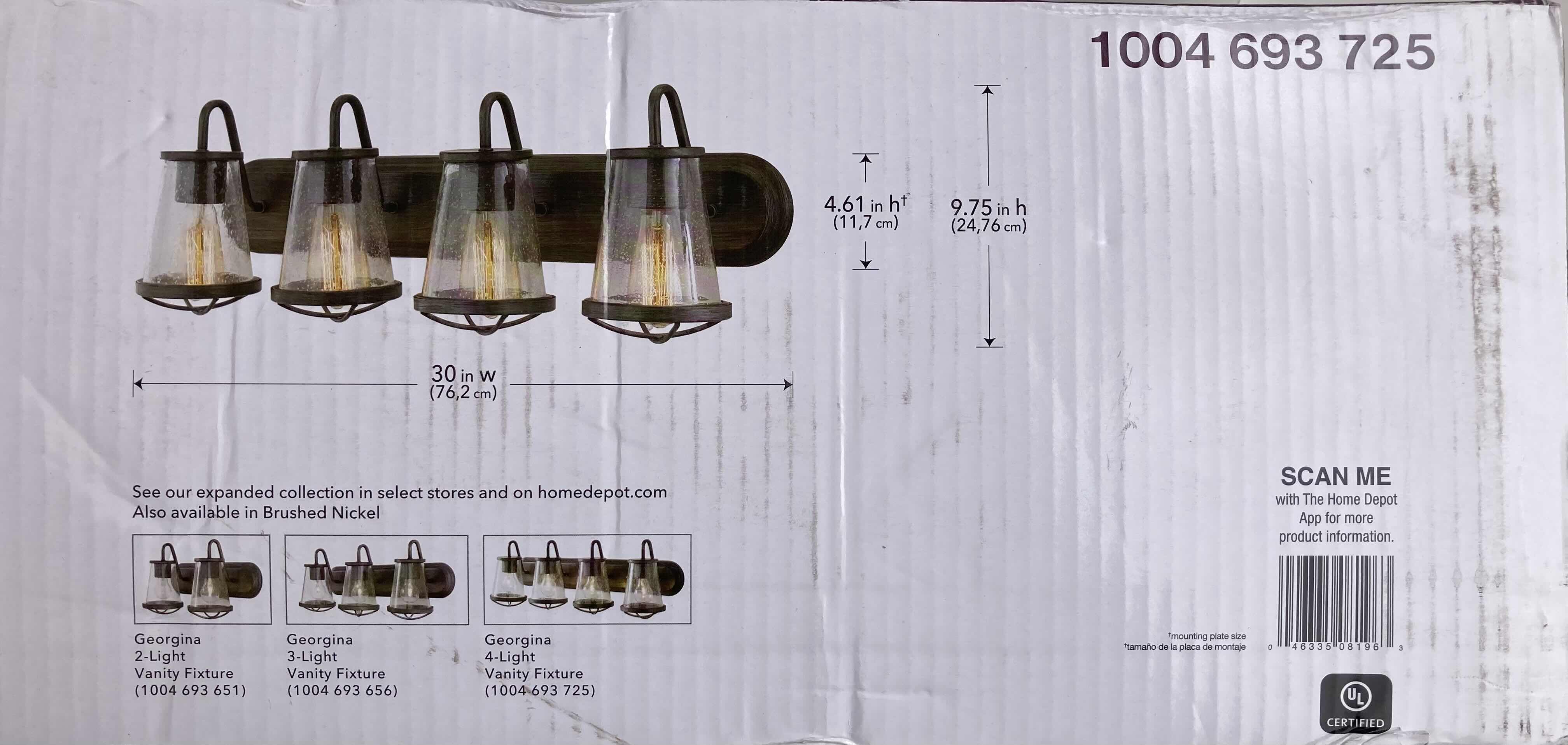 Photo 4 of $109    NEW HOME DECORATORS GEORGINA COLLECTION WEATHERED IRON FINISH CLEAR SEEDED GLASS SHADE 4 LIGHT VANITY FIXTURE LIGHT MODEL 1004693725