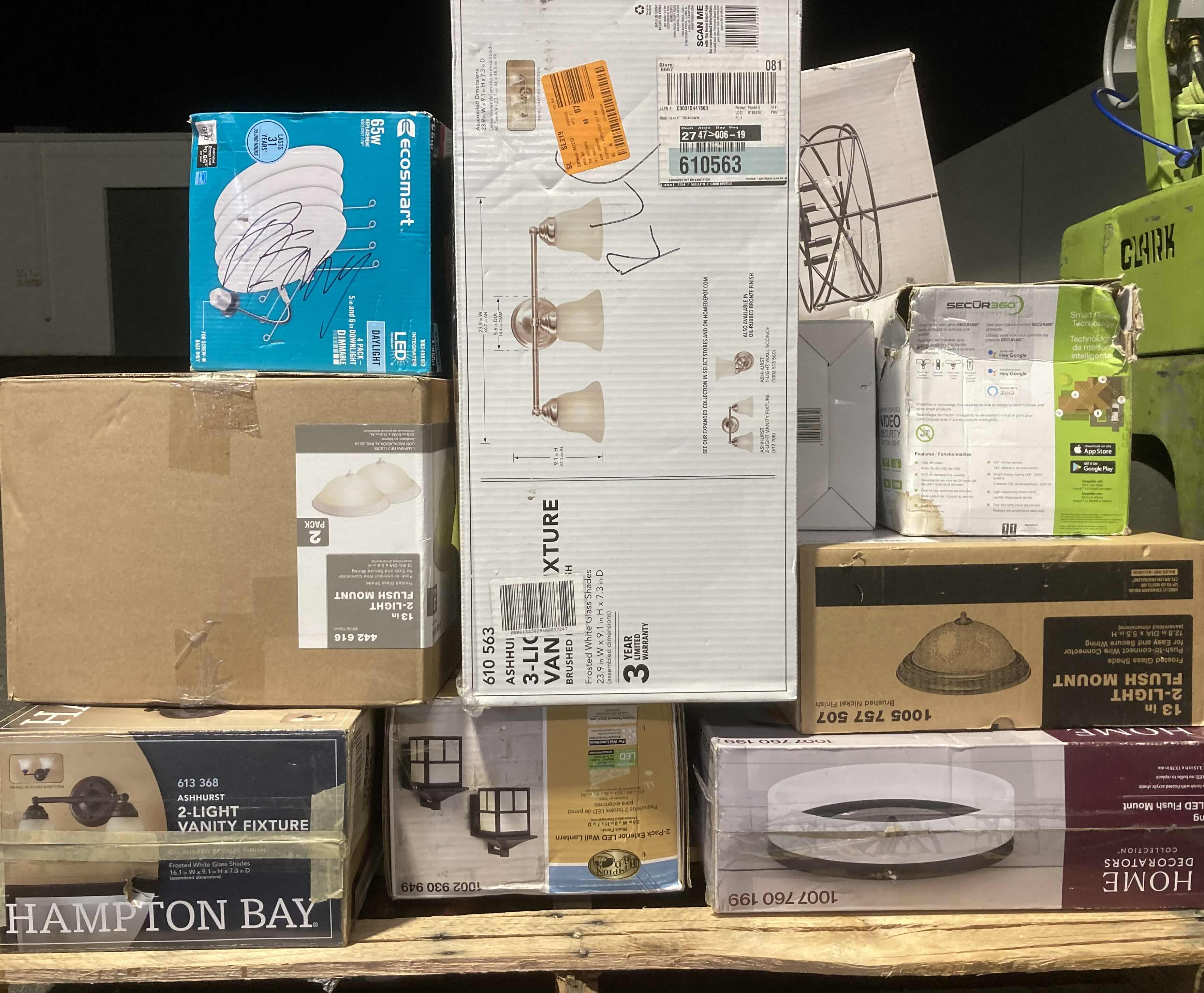 Photo 3 of $800.     HOUSEHOLD INDOOR/OUTDOOR LIGHT FIXTURES- VARIOUS BRANDS, STYLES & PURPOSES ON PALLET APPROX 25-30 FIXTURES (READ NOTES)