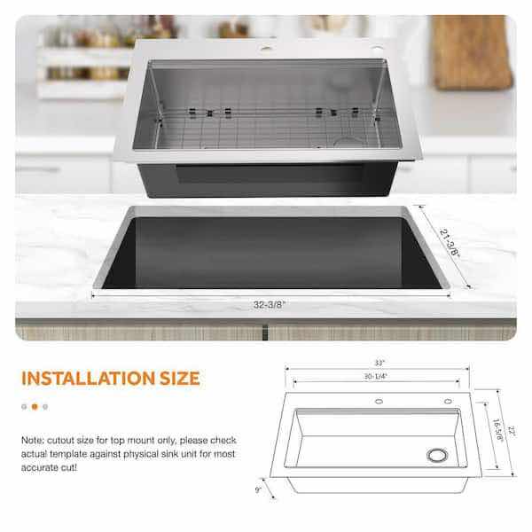 Photo 3 of $379    NEW GLACIER BAY 33” BRUSHED STAINLESS STEEL DUAL MOUNT SINGLE BOWL ALL IN 1 KITCHEN SINK MODEL 1005126669