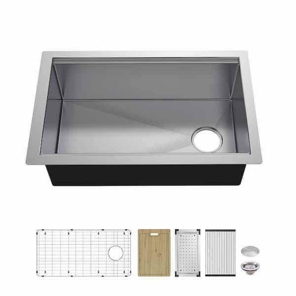 Photo 1 of $280.   NEW GLACIER BAY 32” BRUSHED STAINLESS STEEL UNDER-MOUNT 16G SINGLE BOWL WORKSTATION KITCHEN SINK W ACCESSORIES MODEL 1006313408