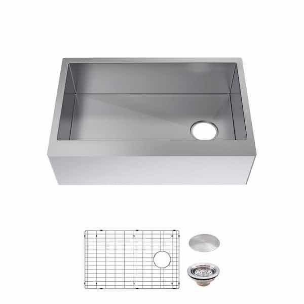 Photo 1 of $264.    NEW GLACIER BAY 30” BRUSHED STAINLESS STEEL APRON MOUNT 16G SINGLE BOWL KITCHEN SINK W ACCESSORIES MODEL 1005980308