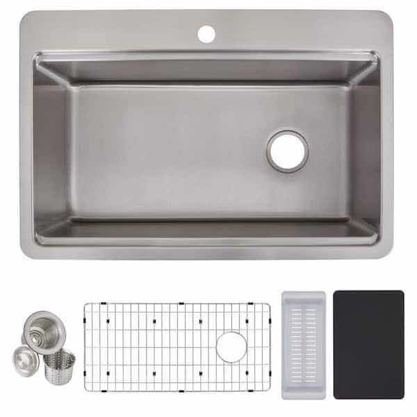 Photo 1 of $409.   NEW ELKAY 33” AVENUE STAINLESS STEEL DUAL MOUNT 18G SINGLE BOWL WORKSTATION KITCHEN SINK MODEL HDSB33229TR1WS