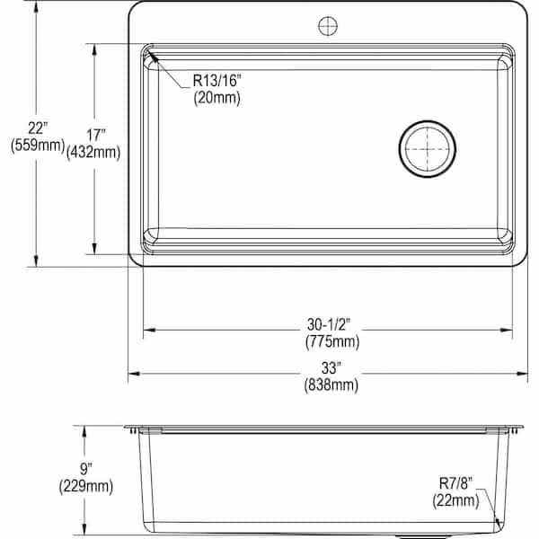 Photo 3 of $409.   NEW ELKAY 33” AVENUE STAINLESS STEEL DUAL MOUNT 18G SINGLE BOWL WORKSTATION KITCHEN SINK MODEL HDSB33229TR1WS