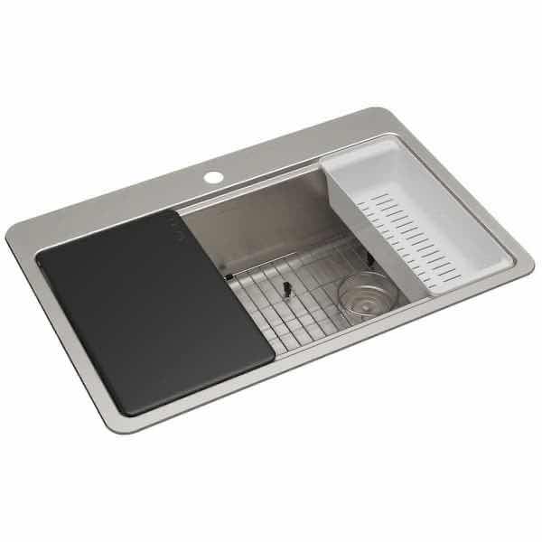 Photo 2 of $409.   NEW ELKAY 33” AVENUE STAINLESS STEEL DUAL MOUNT 18G SINGLE BOWL WORKSTATION KITCHEN SINK MODEL HDSB33229TR1WS