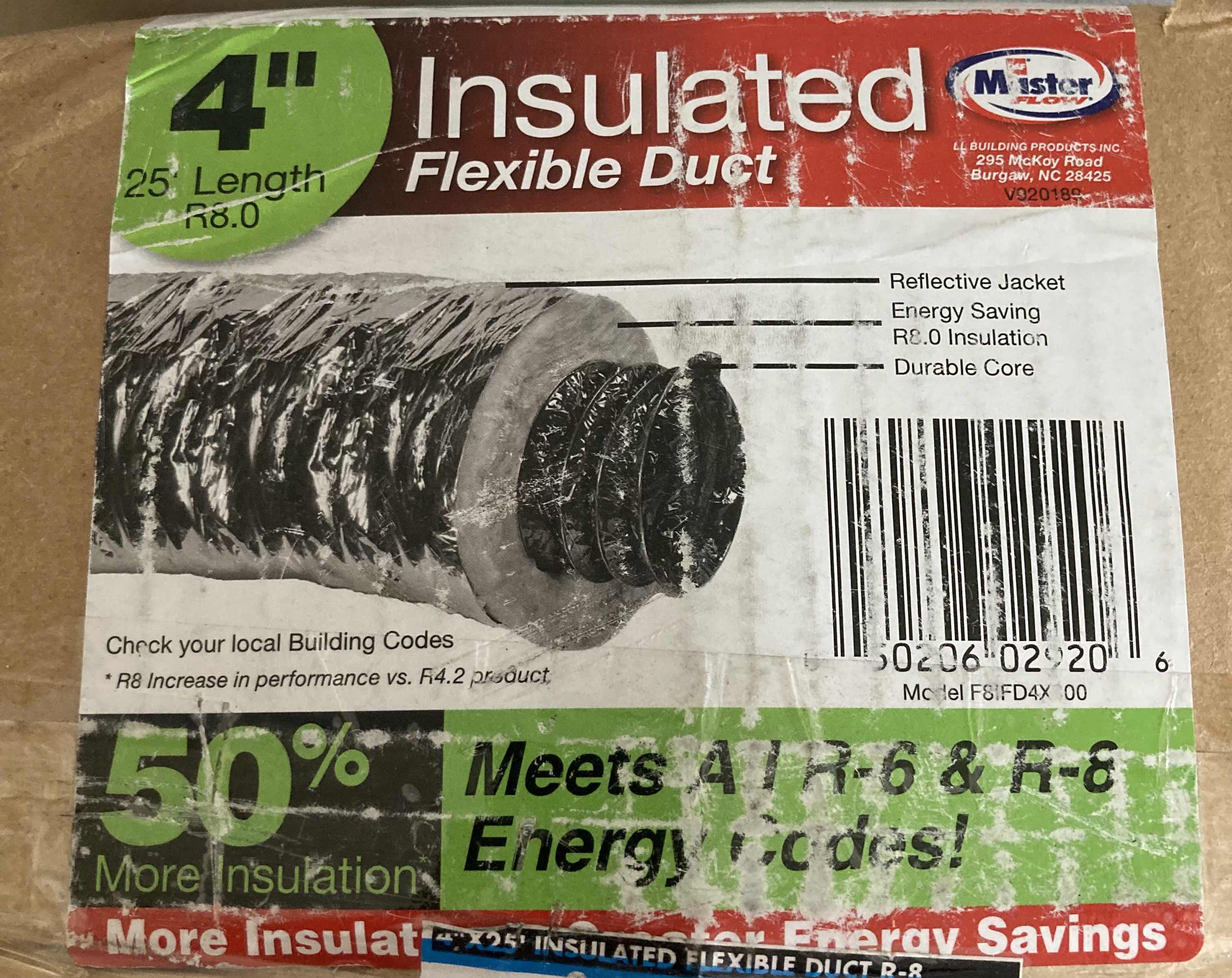 Photo 2 of $52.   NEW MASTER FLOW INSULATED FLEXIBLE DUCT 4" X 25’