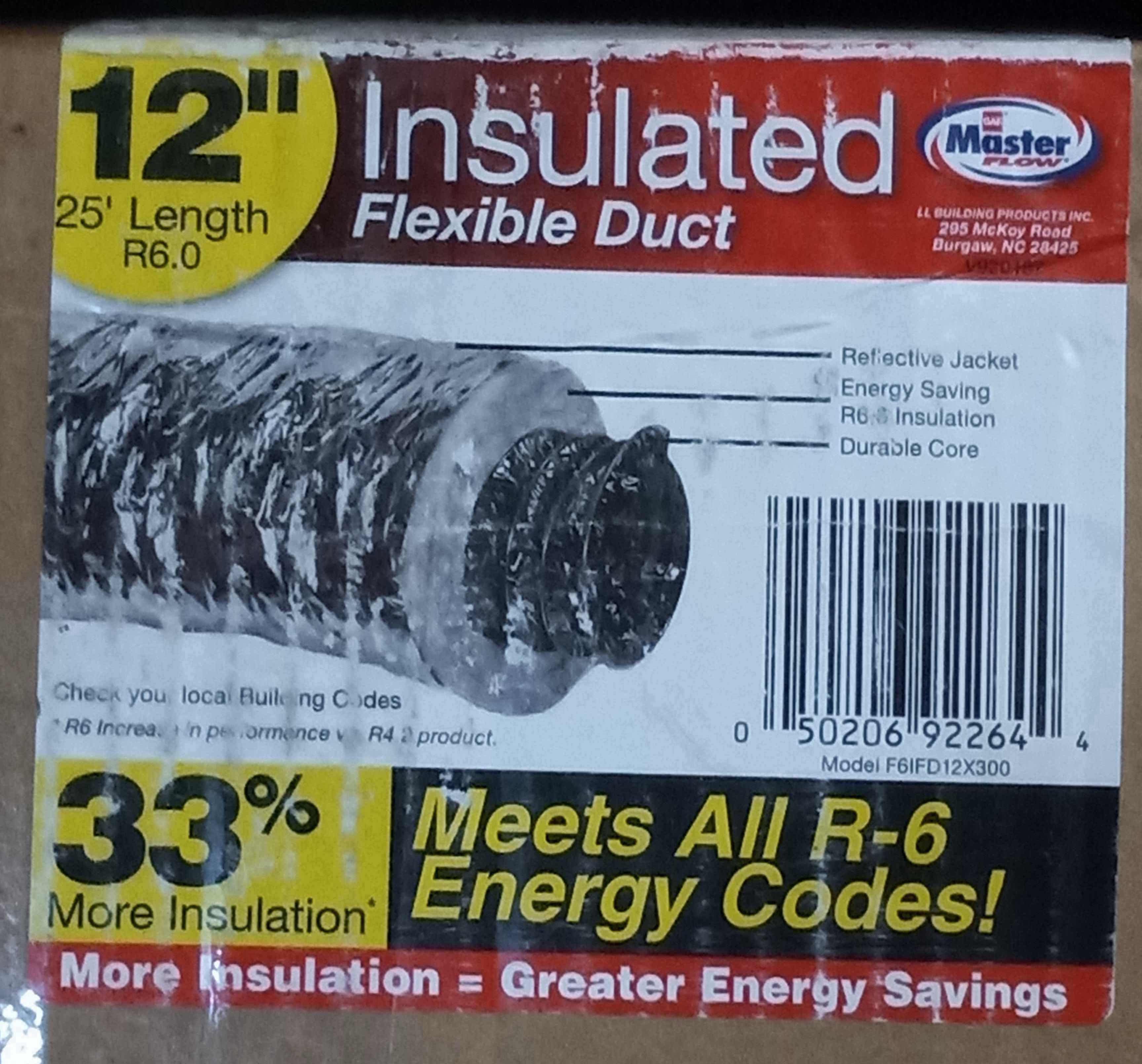Photo 2 of $90.   NEW MASTER FLOW INSULATED FLEXIBLE DUCT 12" X 25’