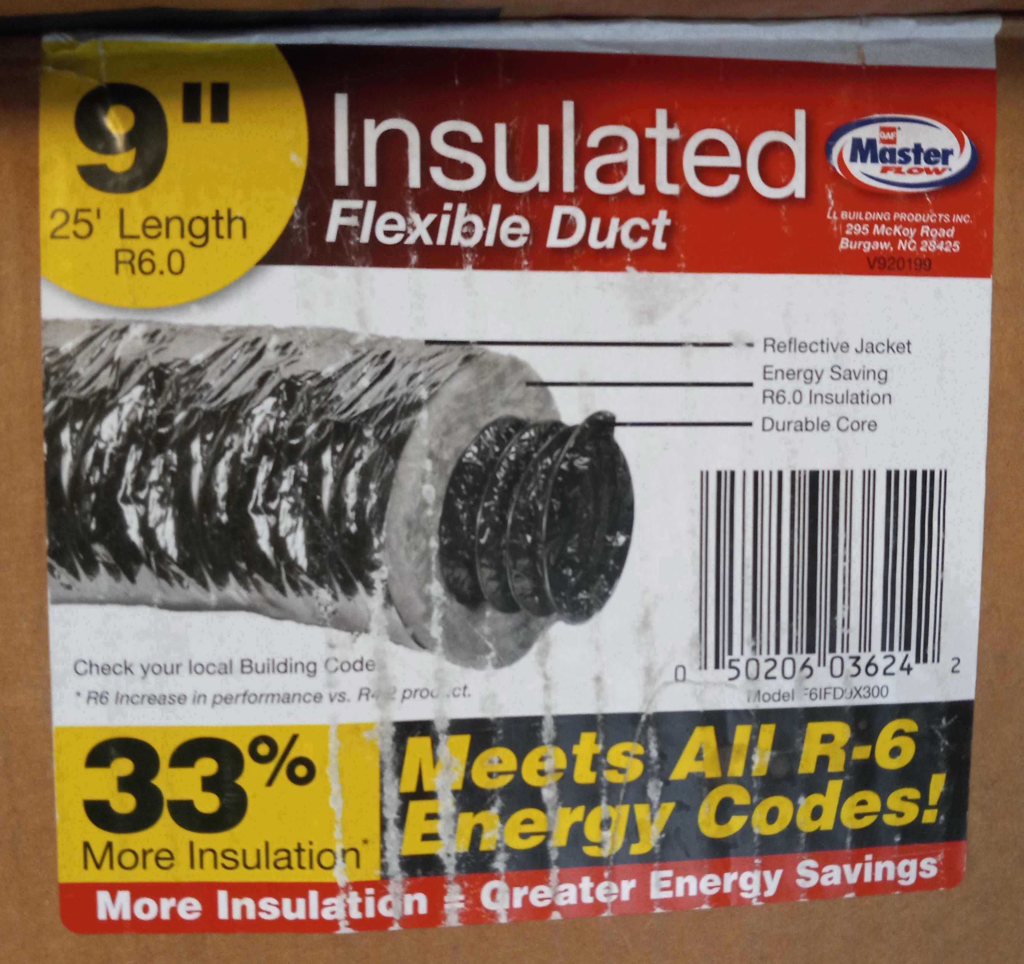 Photo 2 of $62.   NEW MASTER FLOW INSULATED FLEXIBLE DUCT 9" X 25’