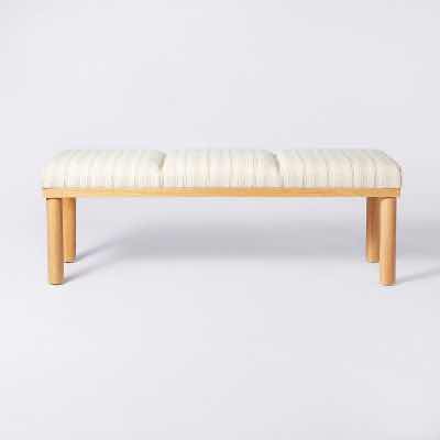 Photo 1 of THRESHOLD STUDIO MCGEE SCOFIELD CHANNEL TUFTED NEUTRAL STRIPE UPHOLSTERY WOOD LEG BENCH 48.5” X 16.5” H17.5”