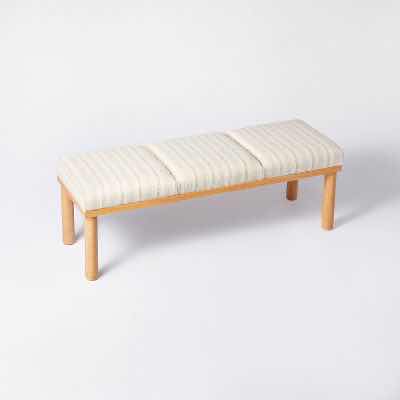 Photo 3 of THRESHOLD STUDIO MCGEE SCOFIELD CHANNEL TUFTED NEUTRAL STRIPE UPHOLSTERY WOOD LEG BENCH 48.5” X 16.5” H17.5”