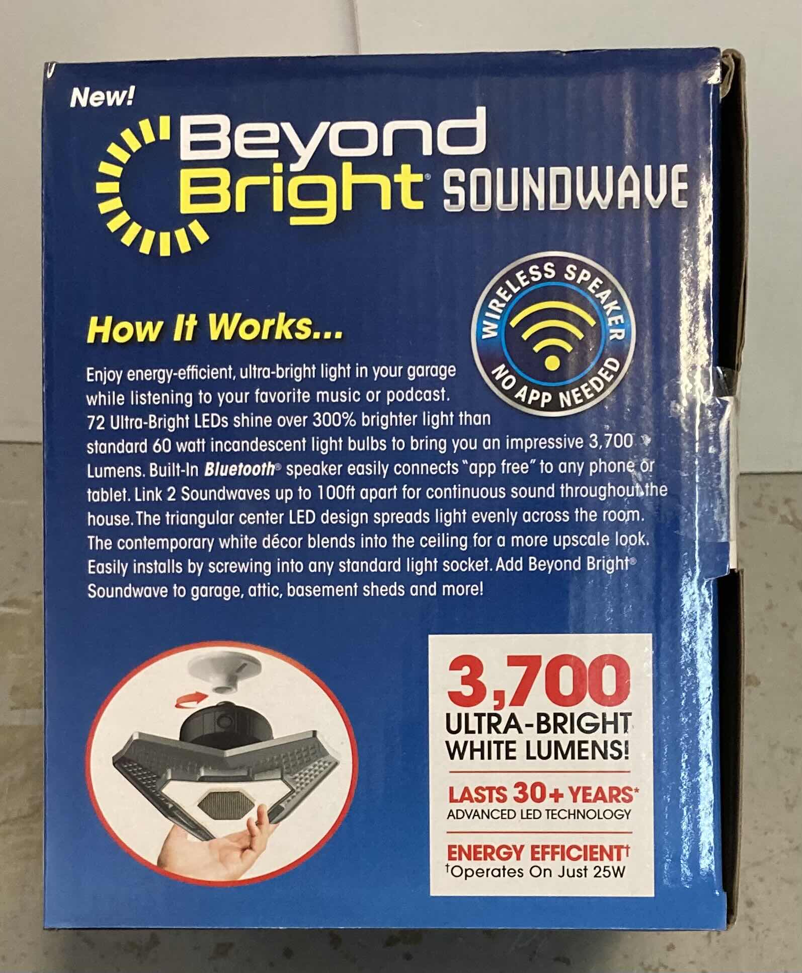 Photo 2 of BEYOND BRIGHT SOUNDWAVE 25-WATT LED LAMP 3,700 LUMENS W BUILT IN BLUETOOTH