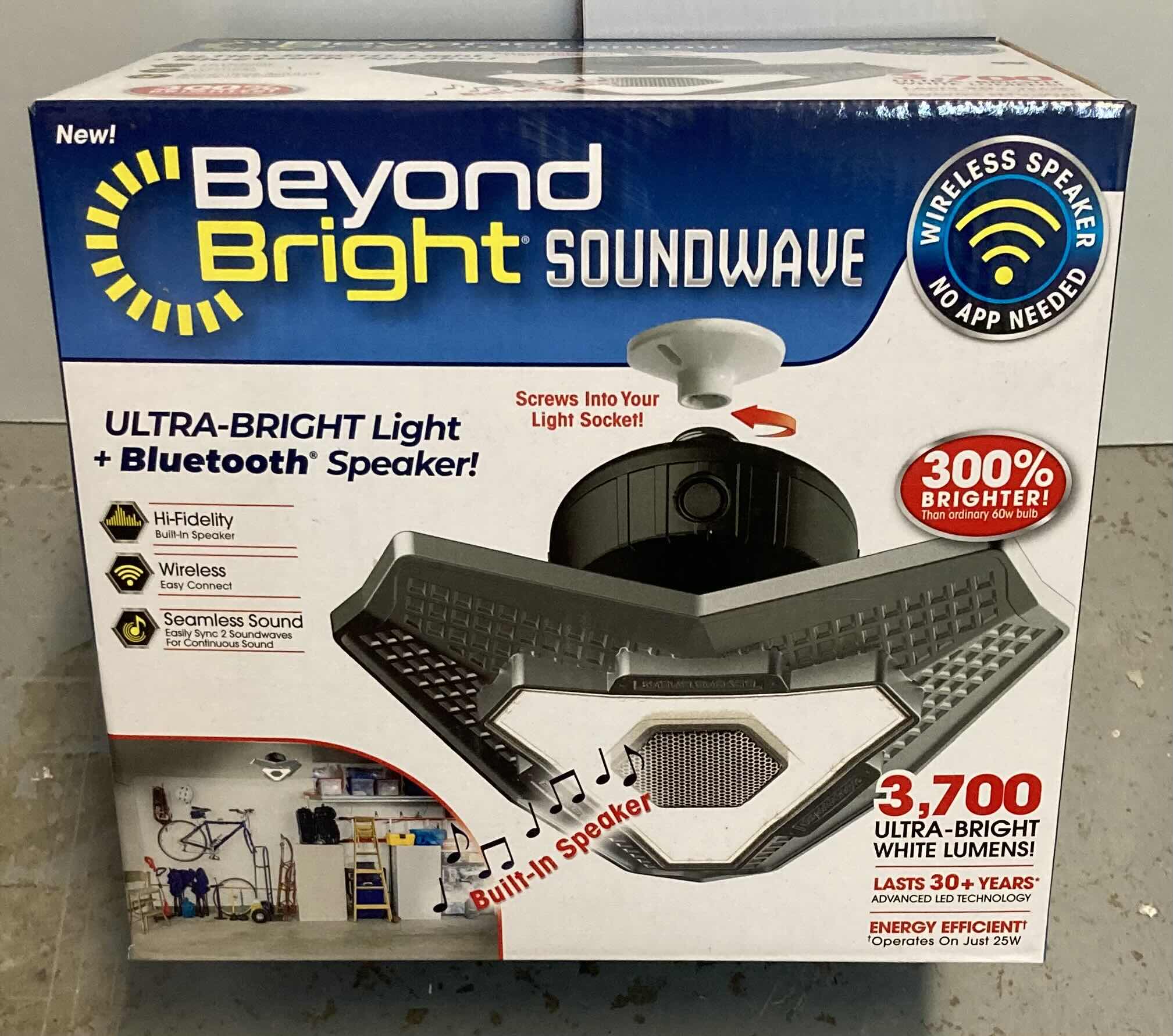 Photo 1 of BEYOND BRIGHT SOUNDWAVE 25-WATT LED LAMP 3,700 LUMENS W BUILT IN BLUETOOTH