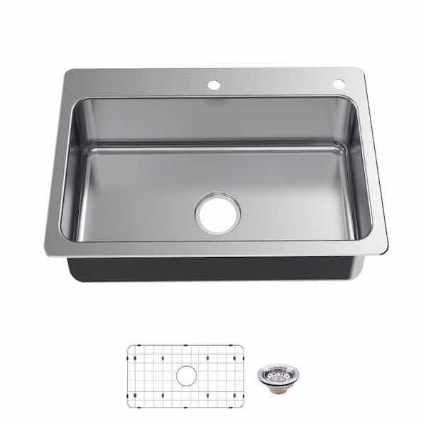 Photo 1 of GLACIER BAY 33” STAINLESS STEEL 18G TOP MOUNT SINGLE BOWL KITCHEN SINK W ACCESSORIES 1006396491