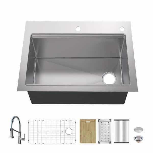 Photo 1 of GLACIER BAY 33” STAINLESS STEEL 18G DUEL MOUNT SINGLE BOWL WORKSTATION KITCHEN SINK ALL IN ONE MODEL FSD2R3322B1