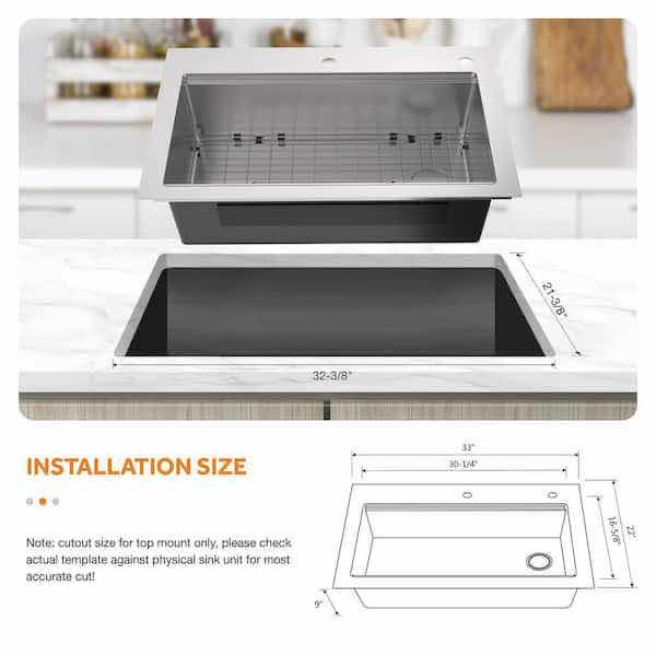 Photo 3 of GLACIER BAY 33” STAINLESS STEEL 18G DUEL MOUNT SINGLE BOWL WORKSTATION KITCHEN SINK ALL IN ONE MODEL FSD2R3322B1