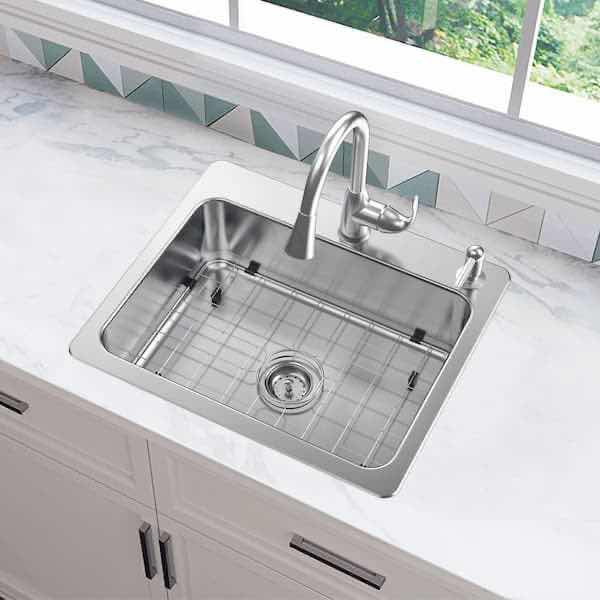 Photo 2 of GLACIER BAY 25” STAINLESS STEEL 18G DUEL MOUNT SINGLE BOWL KITCHEN SINK ALL IN ONE MODEL VT2522TA1PA1
