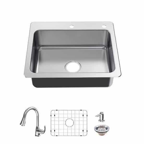 Photo 1 of GLACIER BAY 25” STAINLESS STEEL 18G DUEL MOUNT SINGLE BOWL KITCHEN SINK ALL IN ONE MODEL VT2522TA1PA1