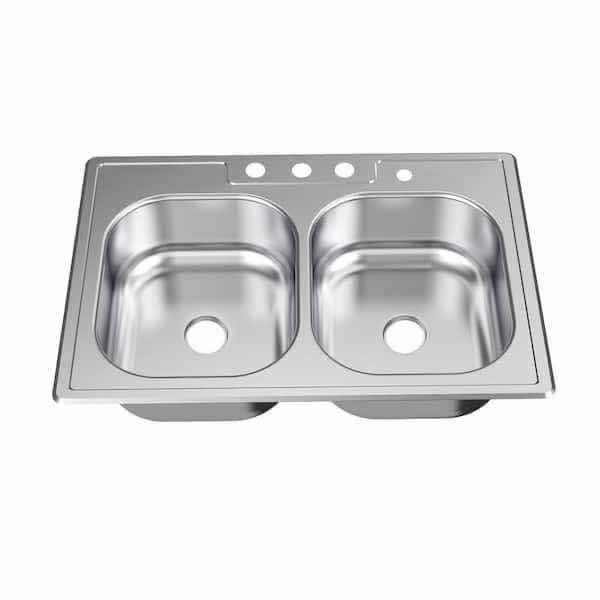 Photo 1 of GLACIER BAY 33” STAINLESS STEEL 20G TOP MOUNT DOUBLE BOWL KITCHEN SINK MODEL HDDB332284