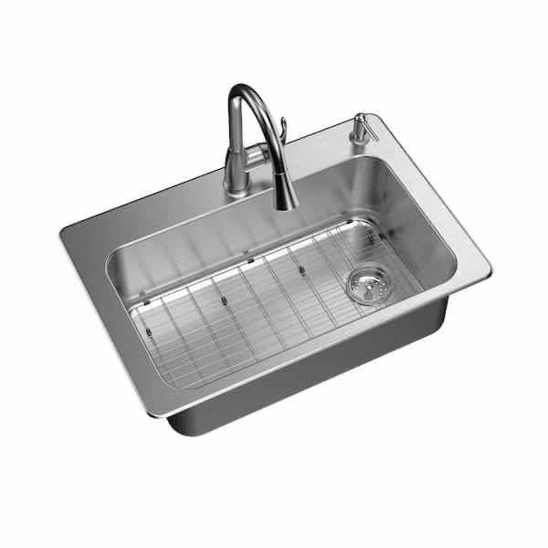 Photo 1 of GLACIER BAY 33” STAINLESS STEEL 18G DROP IN SINGLE BOWL KITCHEN SINK ALL IN ONE MODEL VT3322D1