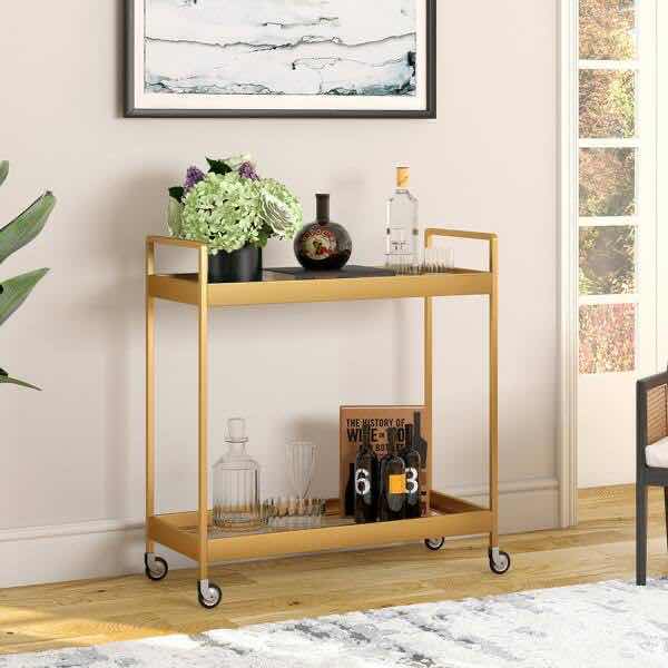 Photo 2 of MEYER&CROSS COOPER BRASS FINISH BAR CART 33” X 14” H35”