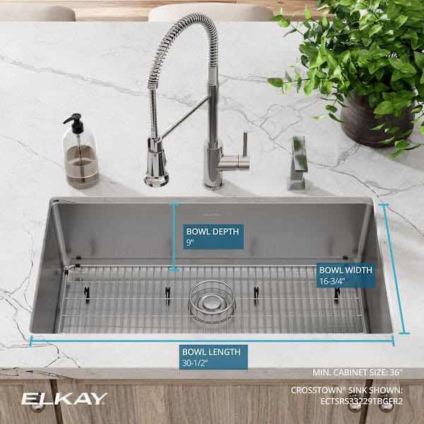 Photo 4 of ELKAY 33” STAINLESS STEEL 18G DUEL MOUNT SINGLE BOWL KITCHEN SINK W ACCESSORY MODEL ECTSRS33229TBGFR2