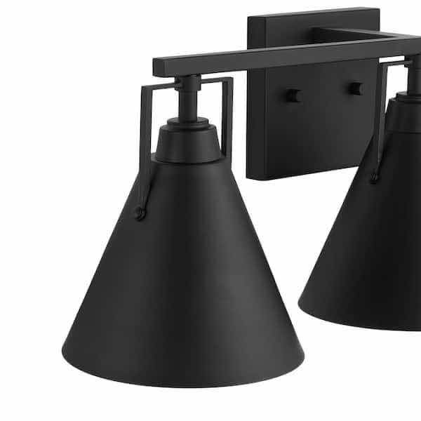 Photo 3 of HOME DECORATORS COLLECTION MATTE BLACK FINISH INSDALE 3 LIGHT METAL SHADE VANITY FIXTURE LIGHT 1006317716  24” X 7.75” H8.38”