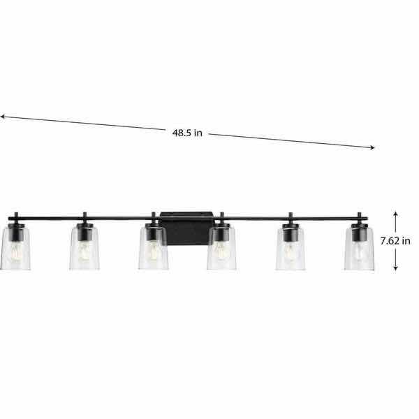 Photo 4 of PROGRESS LIGHTING 49.5” ADLEY MATTE BLACK 6 LIGHT BATH VANITY LIGHT W CLEAR GLASS SHADES MODEL P300372-031