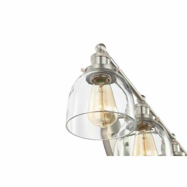 Photo 2 of HOME DECORATORS COLLECTION 37.5” EVELYN BRUSHED NICKEL 4 LIGHT INDUSTRIAL VANITY FIXTURE W CLEAR GLASS SHADES MODEL HB2628-35