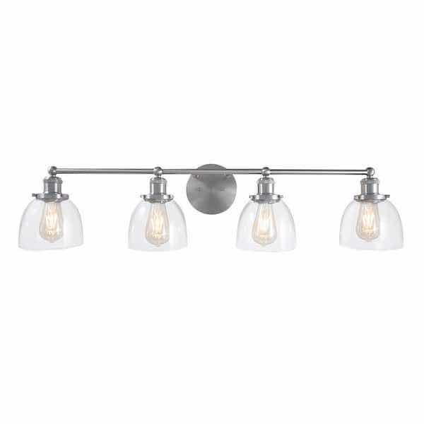 Photo 1 of HOME DECORATORS COLLECTION 37.5” EVELYN BRUSHED NICKEL 4 LIGHT INDUSTRIAL VANITY FIXTURE W CLEAR GLASS SHADES MODEL HB2628-35