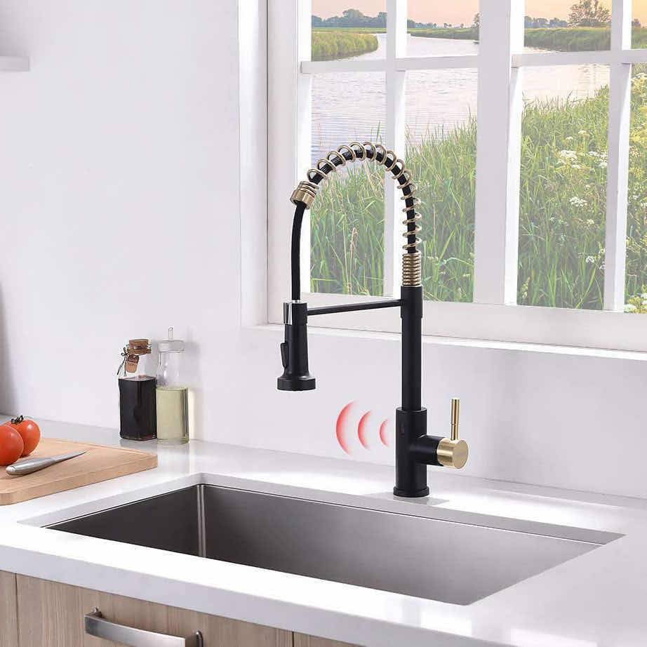 Photo 2 of SENOR FAUCET TOUCHLESS MOTION SENSOR BLACK & GOLD KITCHEN FAUCET W PULL DOWN SPRAYER