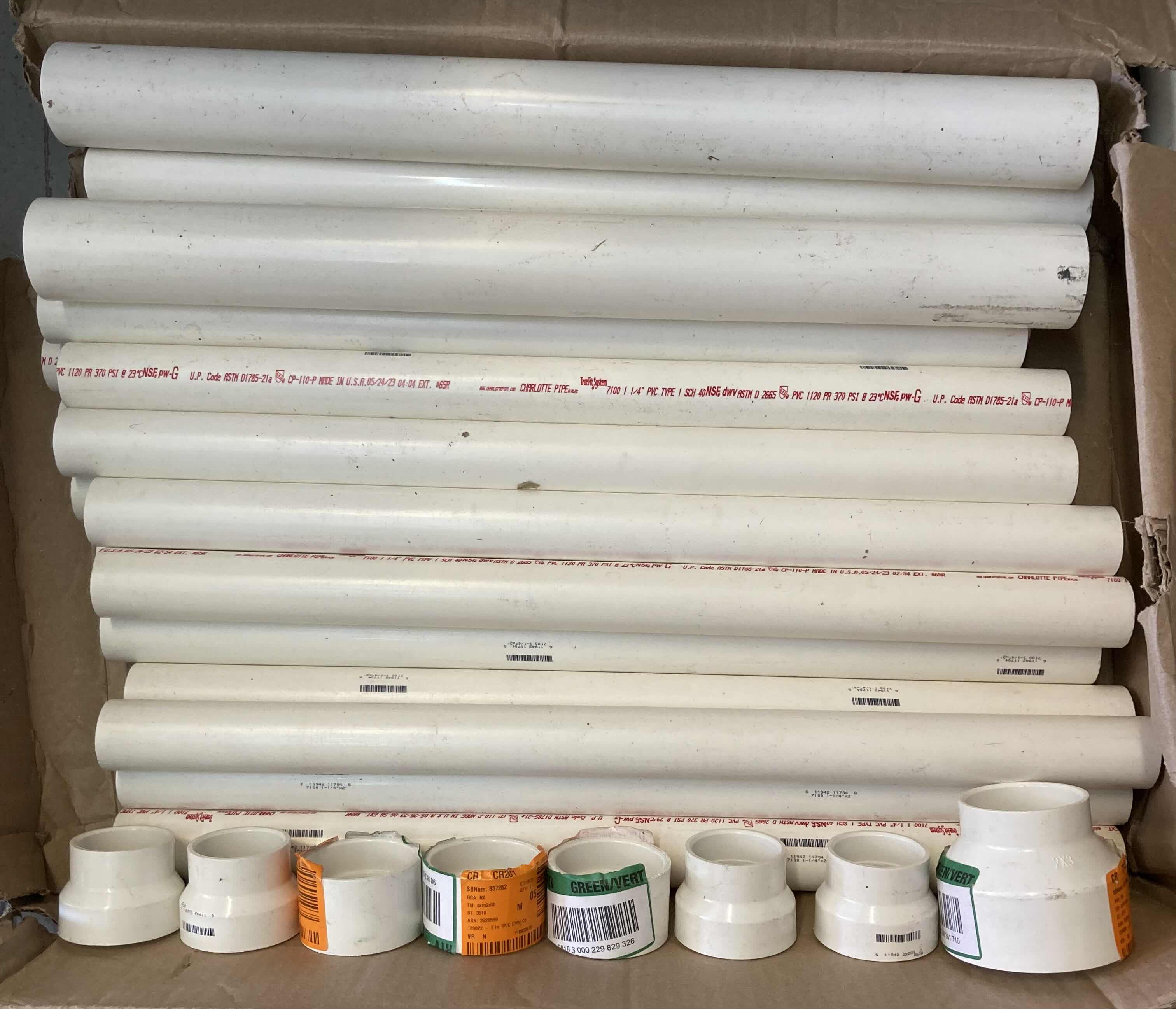 Photo 1 of Charlotte  PVC PIPES 1-1/4” X 24” (19) & PVC PIPES 2.25” X 24” (2) W 2” COUPLINGS & ADAPTER COUPLINGS