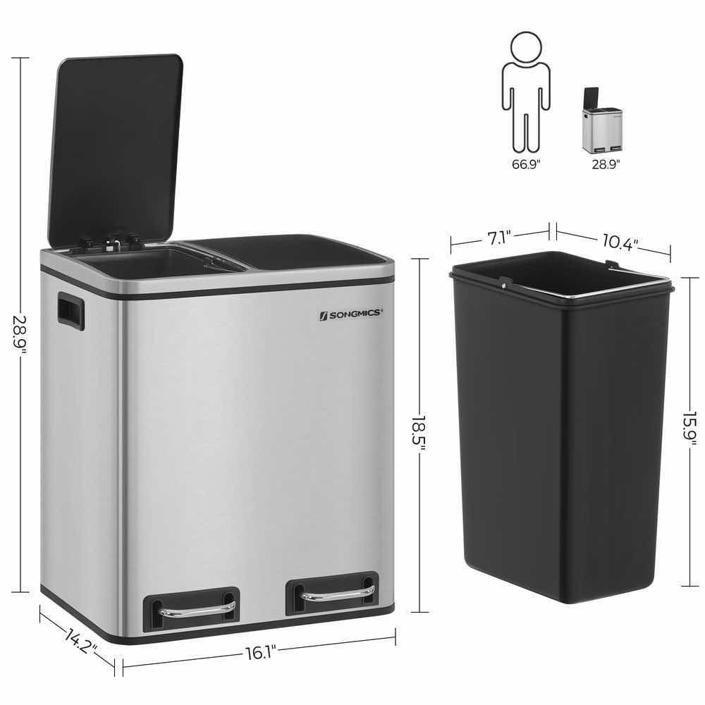 Photo 3 of SONGMICS 2X4G STEEL STEP TRASH CAN W 2 BUCKETS MODEL LTB30H