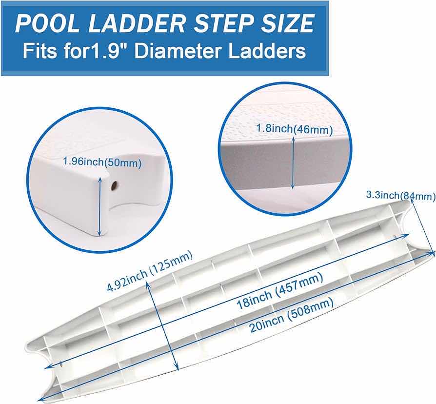 Photo 2 of XXZHIHO UNIVERSAL 18” WHITE MOLDED PLASTIC HEAVY DUTY POOL LADDER RUNG STEPS 3PACK