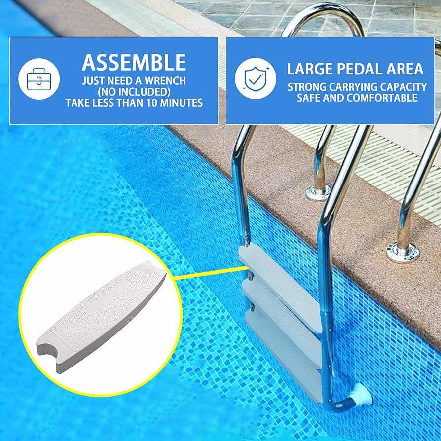 Photo 5 of XXZHIHO UNIVERSAL 18” WHITE MOLDED PLASTIC HEAVY DUTY POOL LADDER RUNG STEPS 3PACK