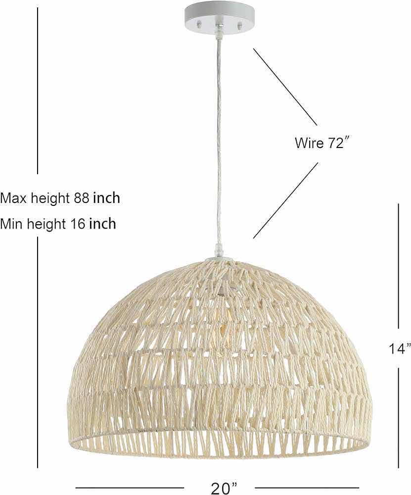 Photo 3 of JONATHAN Y DESIGNS CAMPANA CREAM BOHEMIAN RATTAN WOVEN SINGLE LIGHT 20” PENDANT CEILING LIGHT MODEL JYL6504B