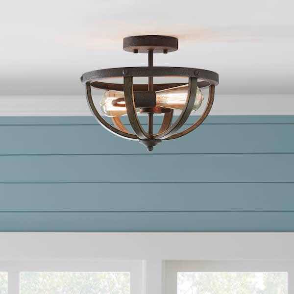 Photo 2 of PROGRESS LIGHTNING KEOWEE ARTISAN IRON  DISTRESSED ELM WOOD ACCENTED SEMI FLUSH MOUNT CEILING LIGHT 1005 094 538