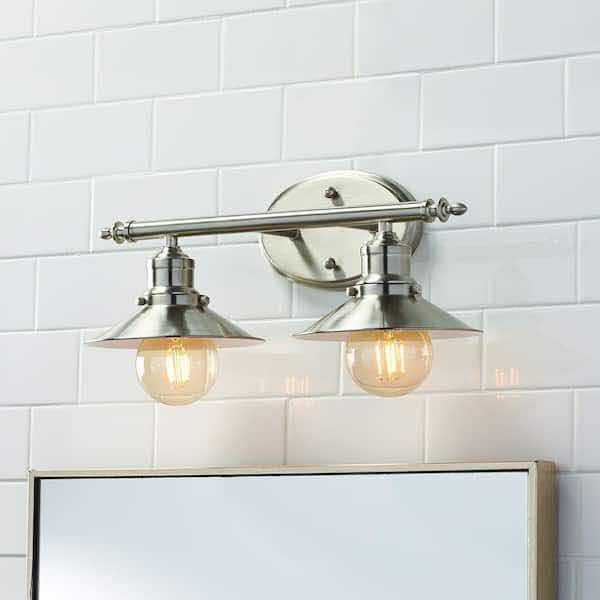 Photo 3 of HAMPTON BAY GLENHURST BRUSH NICKEL FINISH 2 LIGHT VANITY FIXTURE LIGHT 1001 564 507