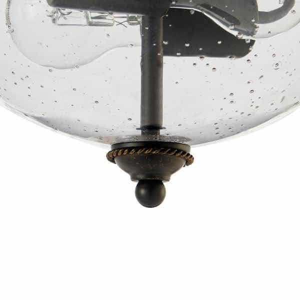 Photo 3 of HAMPTON BAY IRVING 13” BRONZE FINISH 2-LIGHT FLUSH MOUNT CEILING LIGHT W CLEAR SEEDED GLASS SHADE MODEL 21093-000