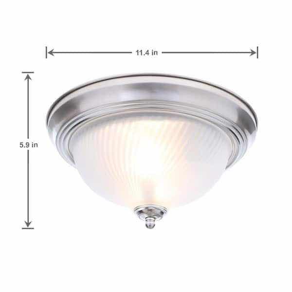 Photo 2 of HAMPTON BAY 11” BRUSHED NICKEL FINISH 2-LIGHT FLUSH MOUNT W FROSTED SWIRL GLASS SHADE